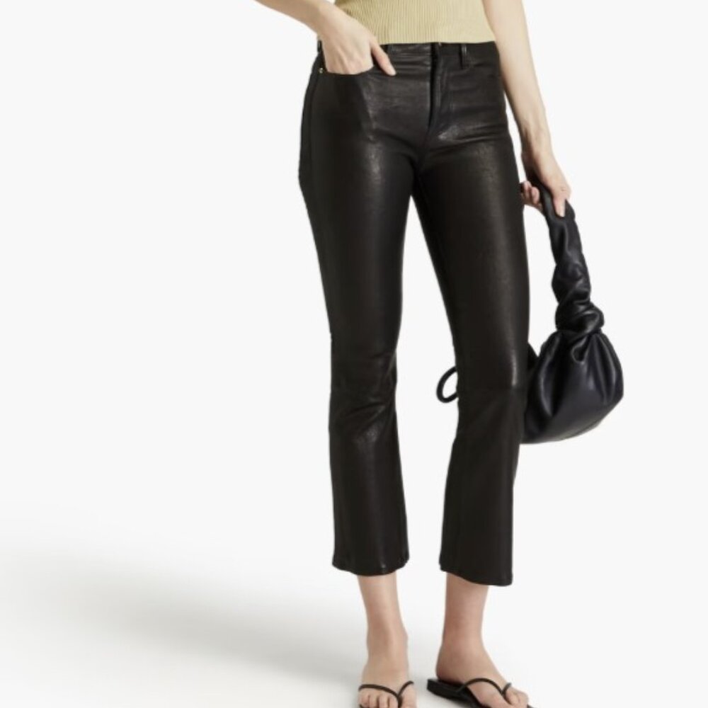 FRAME Le Crop Mini Boot 100% Lamb Leather Pants Womens 27 Black